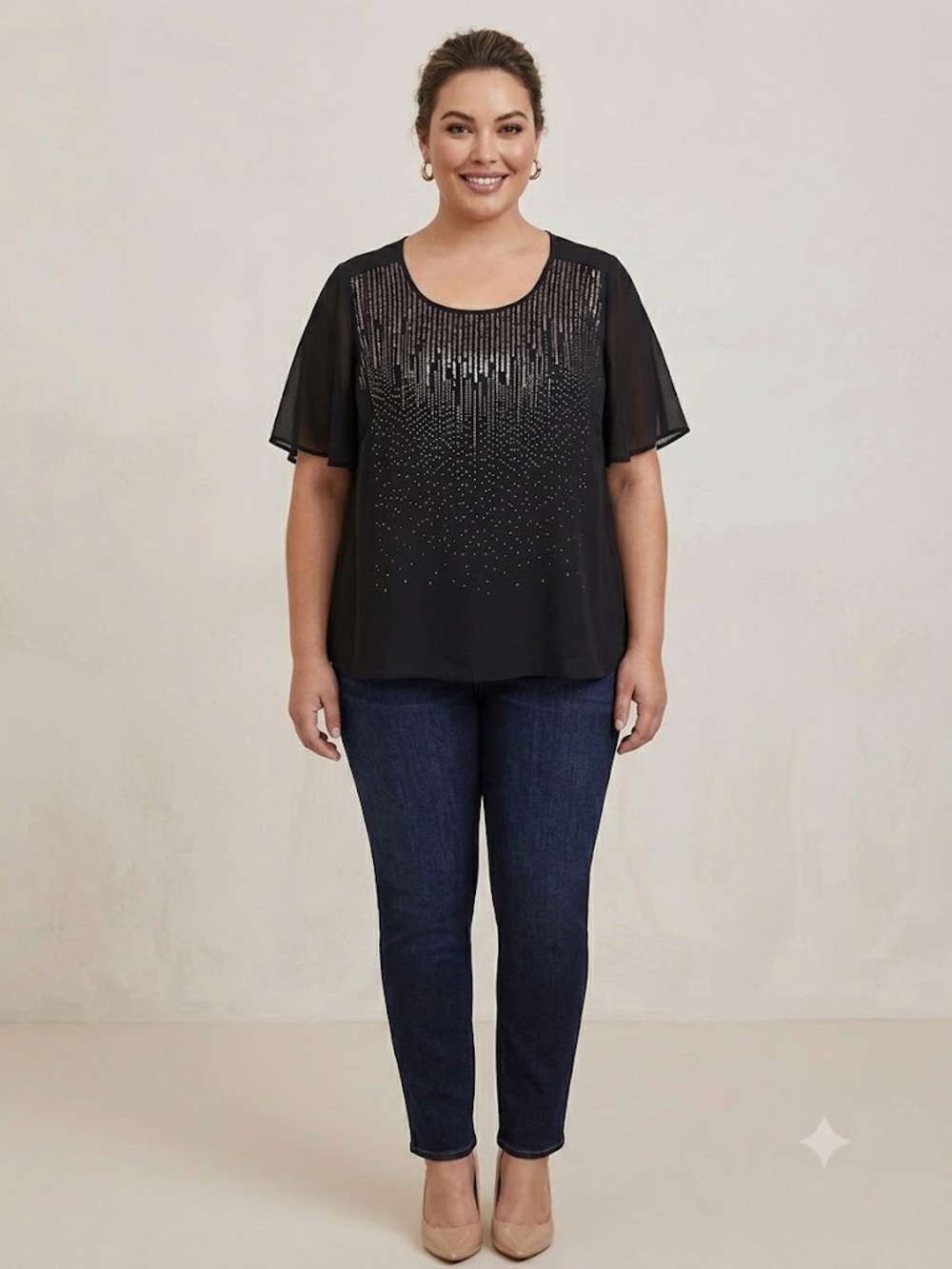 torrid Black Scoop Neck Sequin Tunic with Rose-Gold Accents